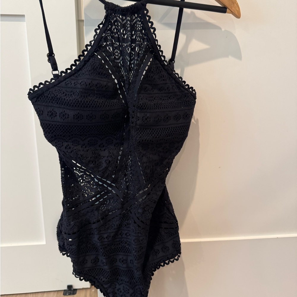 BECCA Black Mesh Lace One-Piece Swimsuit - Picture 3 of 5